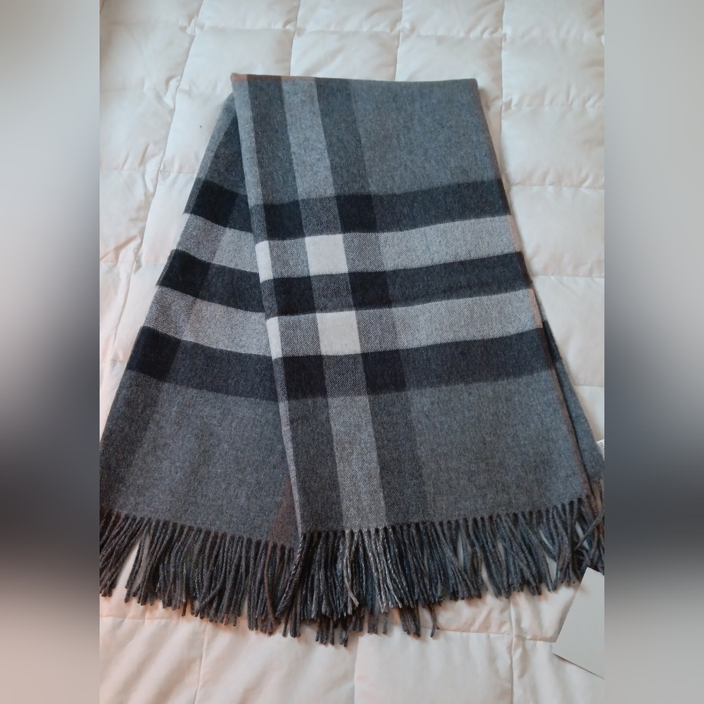 Gray Plaid Blanket with Fringe